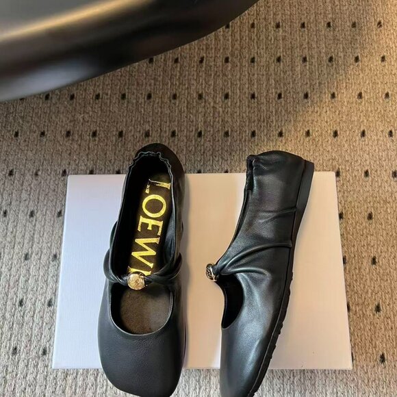 Loewe Ballet Flats – Black Leather with Gold Button, Brand New! - Picture 4 of 9